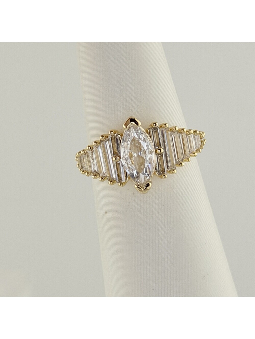 Bomb Party Lumina Ring Sz 6 "Crystal Clear Crescendo” Clear Cz on Yellow Gold